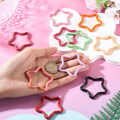 10Pcs 2 Styles Spray Painted Alloy Spring Gate Rings FIND-TA0009-83-1