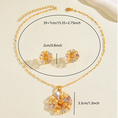 Vintage Brass Flower Stud Earrings & Pendant Necklaces Sets for Women NK5083-1