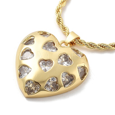 Heart Brass Micro Pave Clear Cubic Zirconia Pendant Necklaces for Women NJEW-S385-04A-G-1