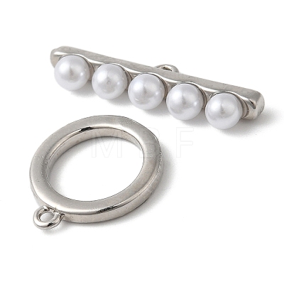 Brass with ABS Imitation Pearl Toggle Clasps KK-N254-89P-1