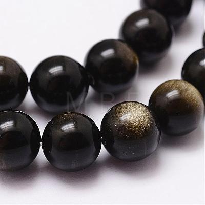 Natural Golden Sheen Obsidian Beads Strands G-D838-8mm-05-1