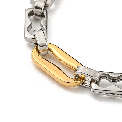 Two Tone 304 Stainless Steel Oval & Rectangle Link Chain Bracelet BJEW-B078-14GP-1