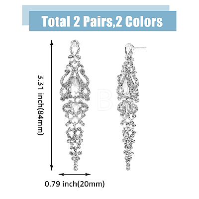 FIBLOOM 2 Pairs 2 Colors Rhineston Flower Dangle Stud Earrings EJEW-FI0002-43-1