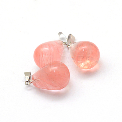 Teardrop Cherry Quartz Glass Pendants G-Q435-11-1