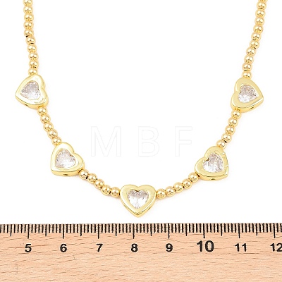 Brass Pave Clear Cubic Zirconia Heart Round Beaded Bib Necklaces for Women NJEW-F364-05G-1