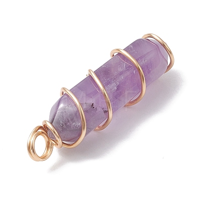 Natural Amethyst Double Terminal Pointed Pendants PALLOY-JF02672-01-1