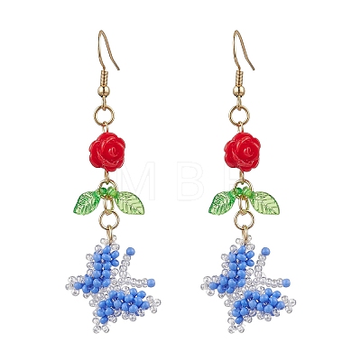 Glass Seed Beads Butterfly Dangle Earrings EJEW-MZ00347-02-1