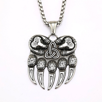 Retro 304 Stainless Steel Viking Bear Paw Pendant Necklaces FS-WGBA6D4-01-1