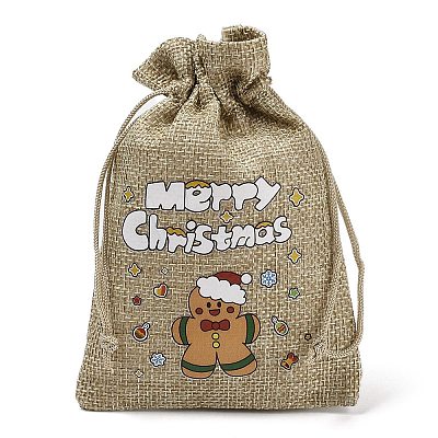 Christmas Printed Burlap Packing Pouches Drawstring Bags ABAG-Q053-02A-06-1