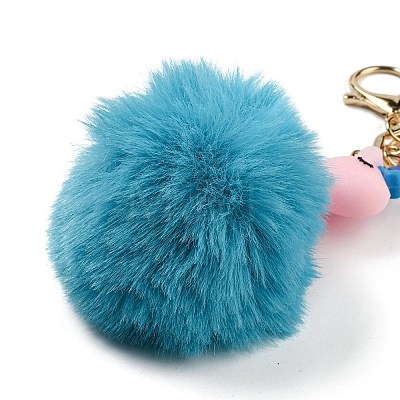 Cute Unicorn PVC & Imitate Rex Rabbit Fur Ball Keychain KEYC-C005-03B-1