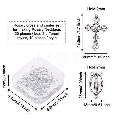 Rosary Cross and Center Sets for Rosary Bead Necklace Making TIBEP-TA0002-14AS-1