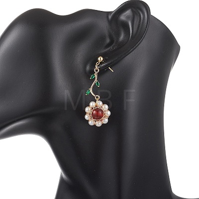 Flower 304 Stainless Steel Cubic Zirconia Dangle Stud Earrings EJEW-TA00800-03-1