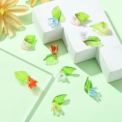 10Pcs 5 Colors Acrylic & Plastic Pendants OACR-YW0001-63-1