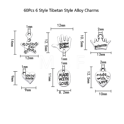 60Pcs 6 Style Tibetan Style Alloy Pendants TIBEP-CJ0001-19-1