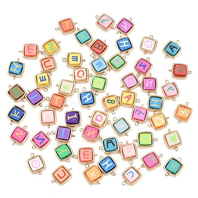 CCB Plastic Frame with Polymer Clay Letter Beads Square Links Connector Charms KK-D103-07G-1