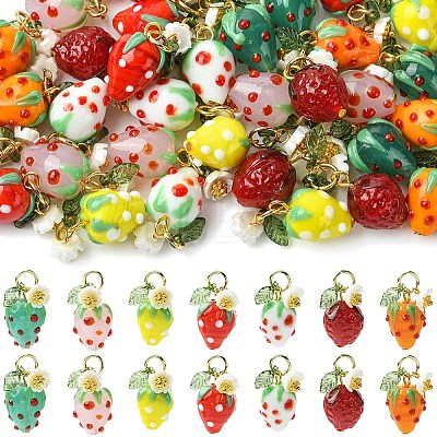 5Pcs Handmade Lampwork Pendants PALLOY-YW00108-04A-1