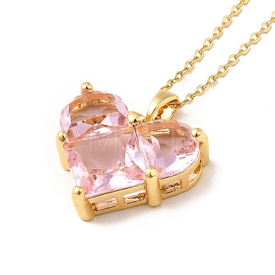 Pink Cubic Zirconia Pendant Necklace NJEW-H161-01A-1