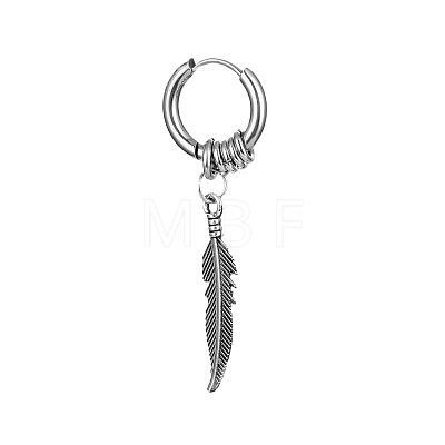 304 Stainless Steel Feather Hoop Earrings FS-WG60A23-02-1