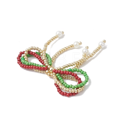 Christmas Glass Seed Beaded Bowknot Pendants PALLOY-MZ01059-1