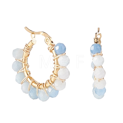 Faceted Round Natural Stone Beads Huggie Hoop Earrings for Girl Women EJEW-JE04687-1