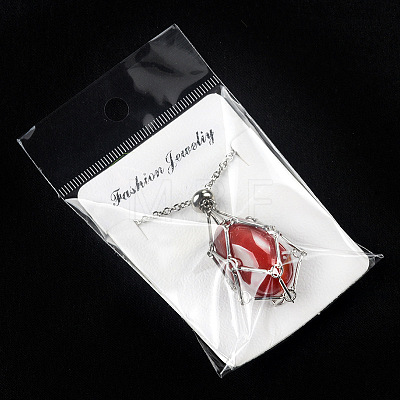 Synthetic Goldstone Easter Egg Cage Pendant 304 Stainless Steel Cable Chain Necklaces FS-WGA333C-04-1