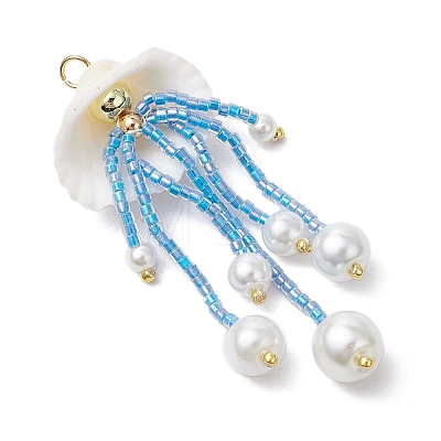 Glass Seed Beaded Jellyfish Pendants PALLOY-MZ00571-03-1