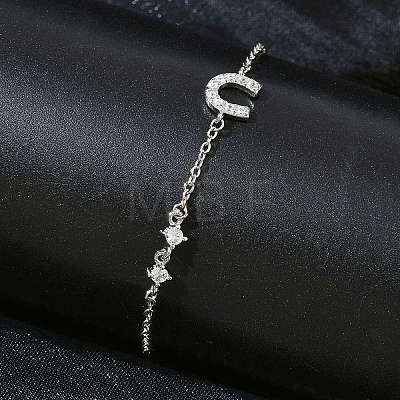Brass Micro Pave Clear Cubic Zirconia Link Bracelets BJEW-E114-01D-P-1