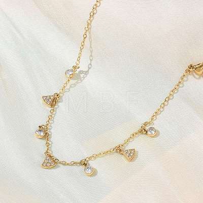 304 Stainless Steel Pave Clear Cubic Zirconia Triangel Charm Bracelets for Women BJEW-C151-03G-1