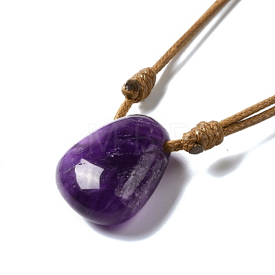 Natural Amethyst Triangle Pendant Necklace with Waxed Cord for Women NJEW-G093-01A-1