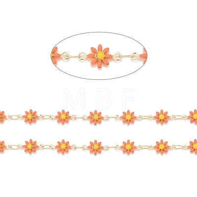 Brass Daisy Flower & Oval Link Chains CHC-I035-13G-07-1