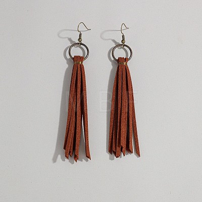 Alloy with Imitation Leather Ring Tassel Dangle Earrings FS-WG150DE-02-1