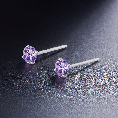 SHEGRACE Rhodium Plated 925 Sterling Silver Four Pronged Ear Studs JE420D-02-1