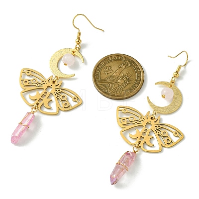 Moon & Butterfly 201 Stainless Steel Dangle Earrings with Brass Pins EJEW-TA00390-1