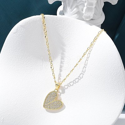 Brass Micro Pave Clear Cubic Zirconia Heart Pendant Necklaces for Women NJEW-M088-01G-01-1