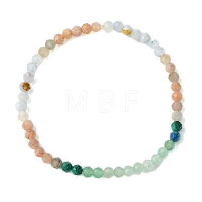 4mm Faceted Natural Mixed Gemstone Round Beaded Stretch Bracelets for Women BJEW-JB10735-1