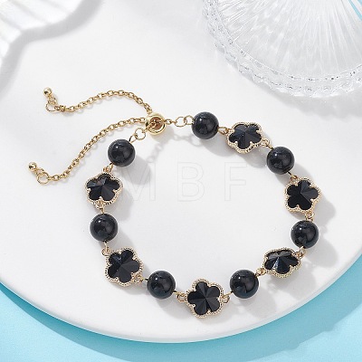 Glass & Natuarl Obsidian Slider Bracelets BJEW-JB12898-03-1