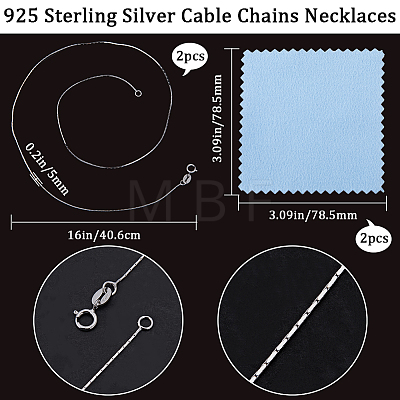 Beebeecraft 2Pcs Rhodium Plated 925 Sterling Silver Coreana Chain Necklaces Set STER-BBC0006-13A-1