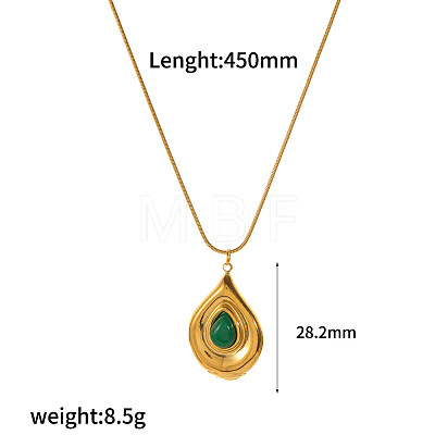 Dyed Green Natural Gemstone Flower Teardrop Pendant 304 Stainless Steel Chain Necklaces for Women FS-WG9E461-06-1