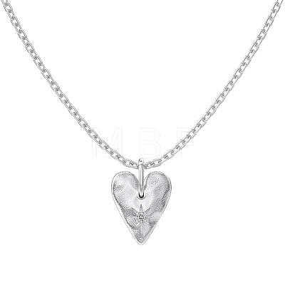 Heart with Star 925 Sterling Silver Micro Pave Cubic Zirconia Pendant Necklaces NJEW-K279-06MS-1