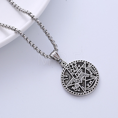 Vintage Round Star Hip Hop Street Punk Titanium Steel Pendant Necklace Jewelry DB2140-1