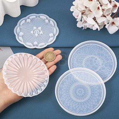 4Pcs 4 Style DIY Silicone Mandala Pattern Coaster Molds DIY-TA0006-42-1