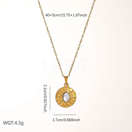304 Stainless Steel Crystal Rhinestone Textured Geometric Pendant Necklaces for Women WG1D719-01-1