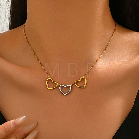 Two Tone Stainless Steel Triple Heart Pendant Necklaces for women OL9793-1