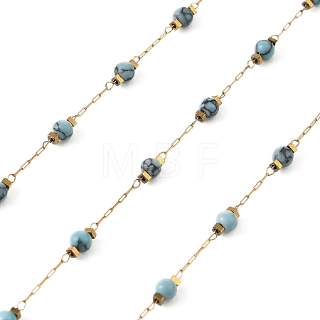 Handmade 304 Stainless Steel & Synthetic Turquoise Beaded Link Chains GL-CBA98C2-05G-1