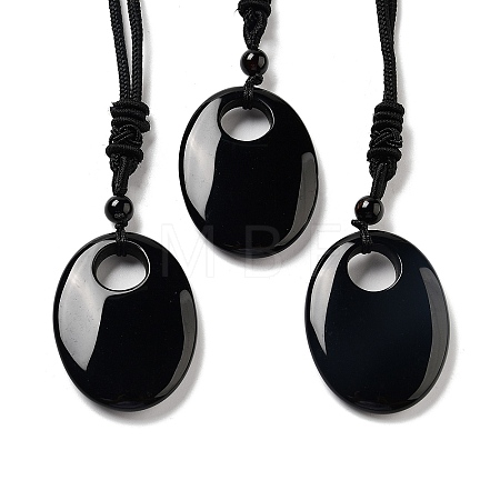 Natural Obsidian Pendant Necklace with Nylon Cord for Women NJEW-L464-B10-1