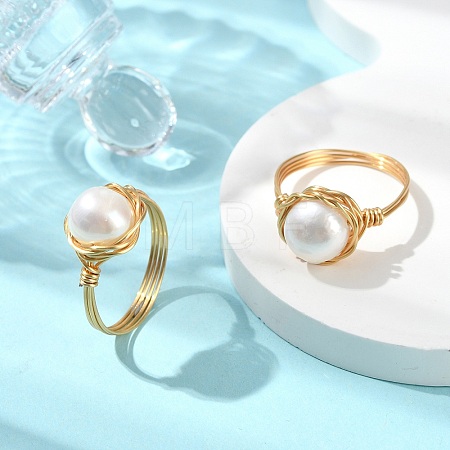 Natural Cultured Freshwater Pearl Finger Rings for Women RJEW-JR01029-1