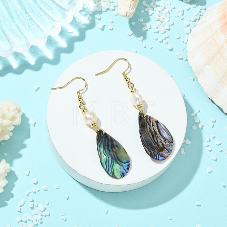 Natural Abalone Shell/Paua Shell Dangle Earrings EJEW-JE07434-01-1