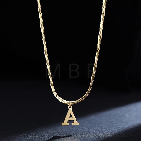 316 Surgical Stainless Steel Initial Pendant Flat Snake Chain Necklaces for Women WGC1053-01-1