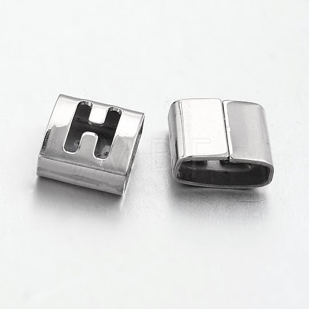 Tarnish Resistant Letter Style 201 Stainless Steel Square Slide Charms STAS-L132-04-1