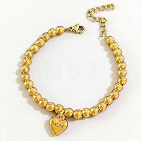 Mother's Day 304 Stainless Steel Round Beaded Chain Bracelets FS-WG258A5-03-1